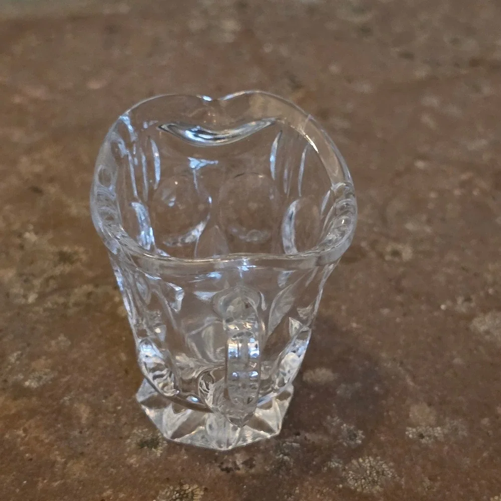 Vintage Miniature Pressed Glass Creamer Pitcher Thumbprint Toothpick Holder 2in